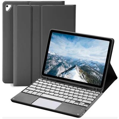 For iPad 9.7-inch (2017)/(2018)/Pro 9.7 inch (2016)/Air 2 Detachable X7 Bluetooth-compatible Keyboard Case with TouchPad Soft Leather Protective Case - Black
