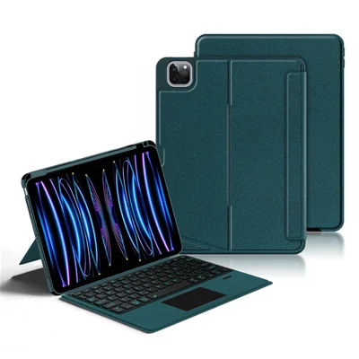 For iPad Pro 11 (2021) / (2020) Leather Case + Wireless Keyboard with Backlight Trackpad - Green