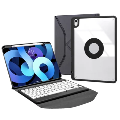 Z098B for iPad Air (2022) / (2020) Bluetooth-compatible Keyboard Trifold Stand Leather Cover with Pen Slot - Black