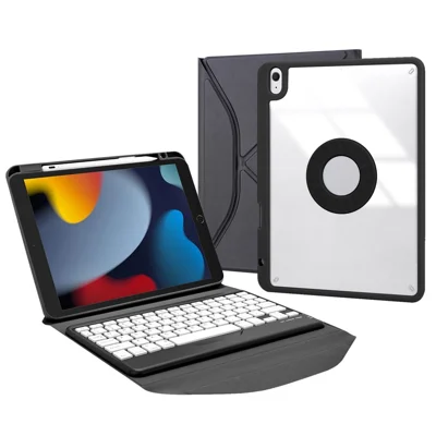 Z102B for iPad 10.2 (2021) / (2020) / (2019) Bluetooth-compatible Keyboard Trifold Stand Leather Cover with Pen Slot - Black