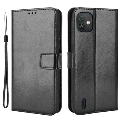 Чехол для телефона Wiko Y82, crazy horse texture, искусственная кожа, флип-крышка, магнитная, со стойкой - черный