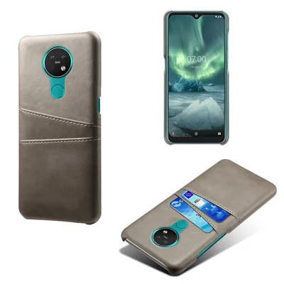 غطاء هاتف KSQ من جلد البولي يوريثان + البولي كربونات مع فتحة بطاقة لهاتف Nokia 7.2/Nokia 6.2 - رمادي