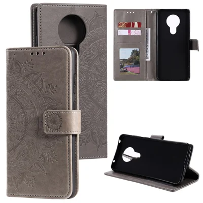 Flor de Mandala Impresa Con Cubierta de Cuero de Billetera Con Correa Para Nokia 5.3 - Gris