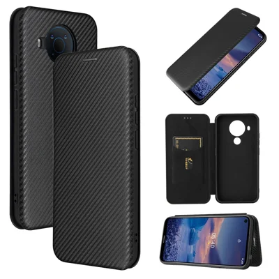 Carbon Fiber Texture Stand Cover for Nokia 5.4 Auto-absorbed Leather Case - Black