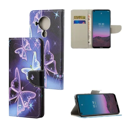 Pattern Printing Cross Texture Leather Shell for Nokia 5.4 Wallet Stand Case - Purple Butterfly