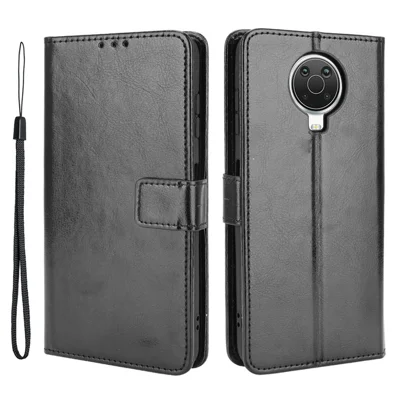 Crazy Horse Skin with Wallet Stand Leather Shell with Strap for Nokia G20/G10/6.3 - Black