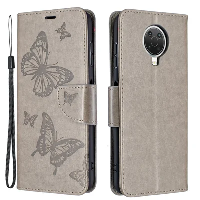 Custodia in pelle con portafoglio e supporto a forma di farfalla per Nokia G20 / G10 - Grigio