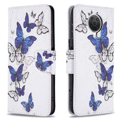 Pattern Printing Wallet Leather Stand Shell for Nokia G20 - Blue Butterflies