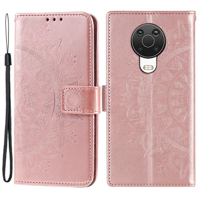 Imprinted Mandala Flower Wallet Leather Case for Nokia G20 - Rose Gold