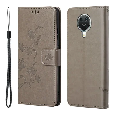 Imprint Butterfly Flower Wallet Stand Leather Mobile Phone Case for Nokia G10/G20 - Grey