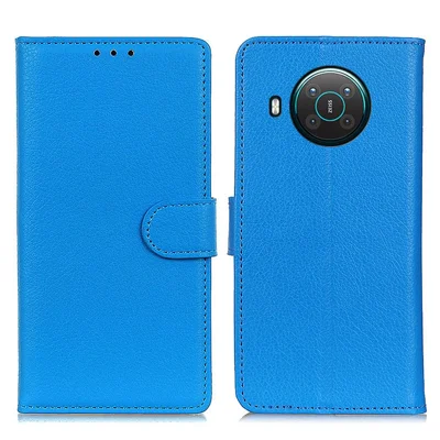 Litchi Skin Wallet Leather Phone Case for Nokia X20/X10 - Blue