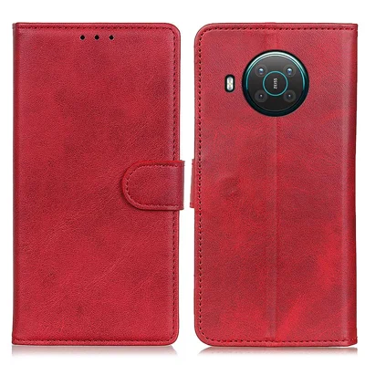 Matte Skin Leather Wallet Shell for Nokia X20/X10 - Red