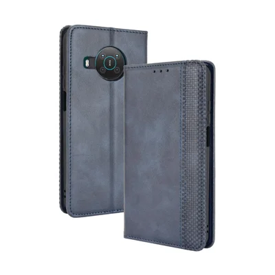 Vintage Style Wallet Stand Protective Leather Phone Case Cover for Nokia X10/X20 - Blue