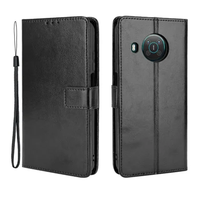Crazy Horse Texture Wallet Leather Shell for Nokia X10 / X20 Protective Stand Mobile Casing - Black