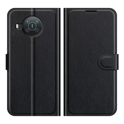 Full Protection Litchi Skin Leather Wallet Case for Nokia X10/X20 Mobile Phone Stand Cover - Black