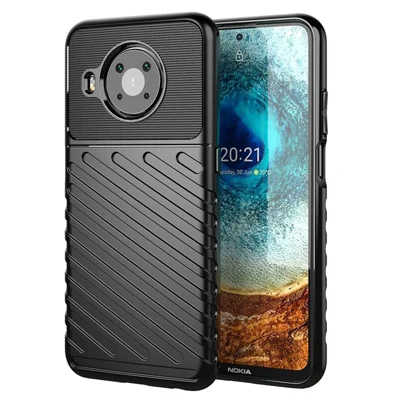 Thunder Series Twill Skin Thickened TPU Mobile Phone Cover Case Shell for Nokia X10/X20 - Black