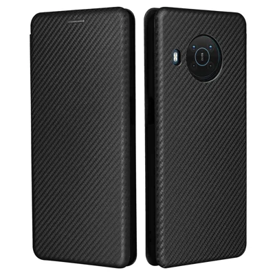 Custodia in pelle con fibra di carbonio e slot per schede con anello per Nokia X10/X20 - Nero