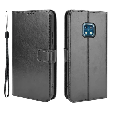 Crazy Horse Texture Leather Wallet Stand Design Full-Protection Phone Case Shell with Lanyard for Nokia XR20 - Black