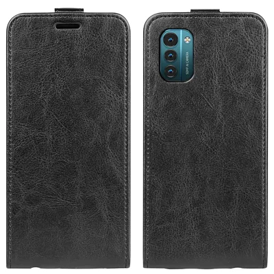 For Nokia G11 / G21 Crazy Horse Texture PU Leather Vertical Flip Case Magnetic Clasp Protective Cover with Card Holder - Black