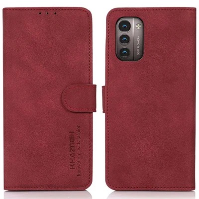 KHAZNEH For Nokia G11/G21 Textured PU Leather Phone Stand Case Magnetic Clasp Wallet Protective Cover - Red