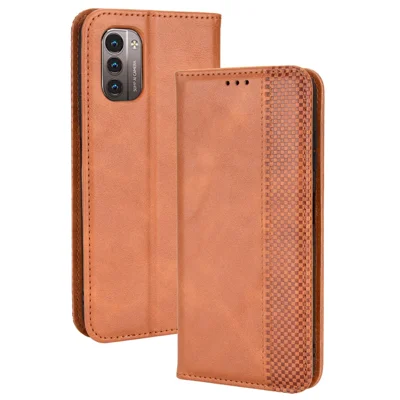 For Nokia G21 / G11 Vintage Mosaic Imprinted Flip Leather Case Stand Bookstyle Magnetic Auto-absorbed Wallet Cover - Brown