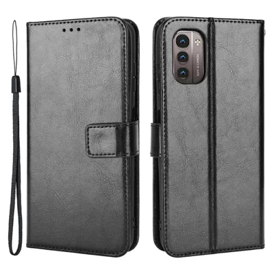 Per Nokia G21 / G11 Custodia a Libro in PU Leather con Texture a Cavallo Pazzo, Supporto Magnetico, Portafoglio e Cinturino per Telefono - Nero