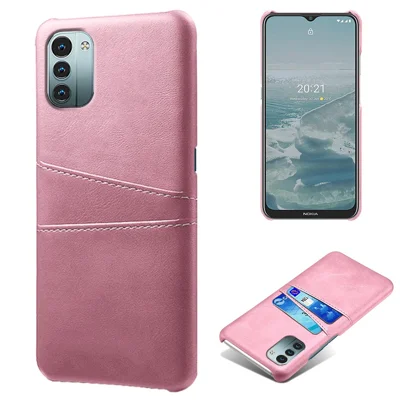 For Nokia G21/G11 Multipurpose Card Slots Phone Protector PU Leather Coated Hard PC Cover Case Shell - Rose Gold