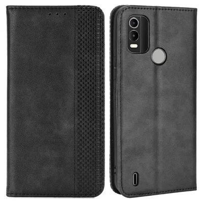 For Nokia C21 Plus Retro Surface Anti-Scratch Wallet Leather Phone Case Mobile Phone Protector with Stand - Black