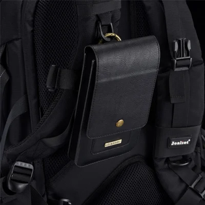 DG.MING Split Leather Phone Pouch Multiple Card Slots Belt Loop Waist Bag - Size: S, Black