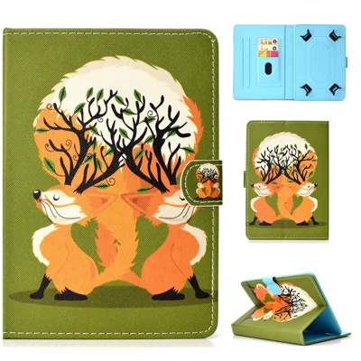 Universal 10-inch Tablet Patterned PU Leather Card Holder Case for iPad 9.7 (2018) / LG G Pad III etc - Two Lovely Fox