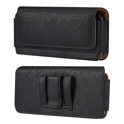 Horizontal Cowhide Texture PU Leather+Nylon Phone Belt Bag for 4.7-5.4" Smartphone Waist Pouch - Black