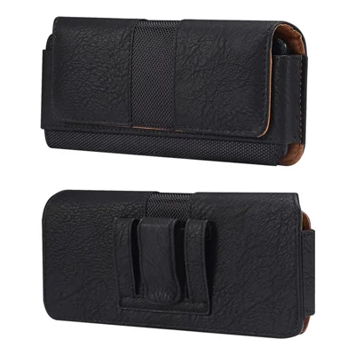 Koeienhuidstructuur PU-leer + Nylon telefoongordeltas voor 6,7-6,9" mobiele telefoon horizontale samenstelling heupzak - Zwart