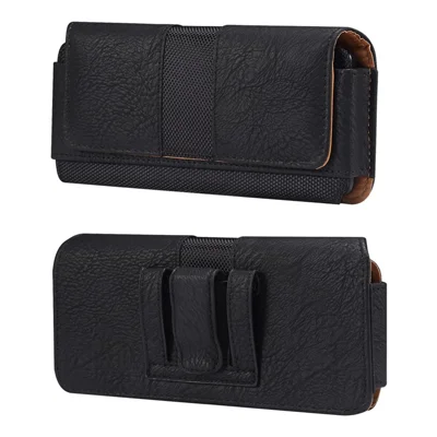 Horizontal Splicing Phone Belt Bag Cowhide Texture PU Leather+Nylon Waist Pouch for 6.2-6.5" Cell Phones - Black