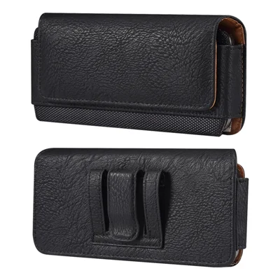 Horizontale Rugzak van Koeienhuid-structuur PU-leer + Nylon voor 6,1" Telefoons Anti-val Riempje Telefoontasje - Zwart