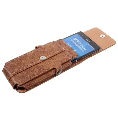 Leren etui met kaarthouders + karabijnhaak voor iPhone 6s Plus/Galaxy A9, afmeting: 172x95x18mm - Bruin