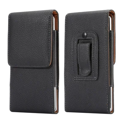 Vertikale PU-Leder-Holster-Tasche mit Gürtelclip für iPhone 8 Plus/7 Plus/Samsung S9+/S8+/Note7/8 - Schwarz