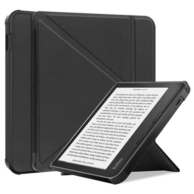 Automatische Ein-/Ausschaltung PU-Lederhülle, einfarbig, Origami-Ständer, E-Reader-Hülle für Kobo Libra 2 / Libra Colour – Schwarz