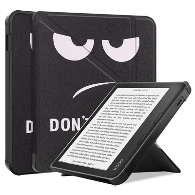 Pattern Printing Origami Stand PU Leather Case E-reader Protective Cover with Auto Wake / Sleep for Kobo Libra 2 - Don't Touch Me