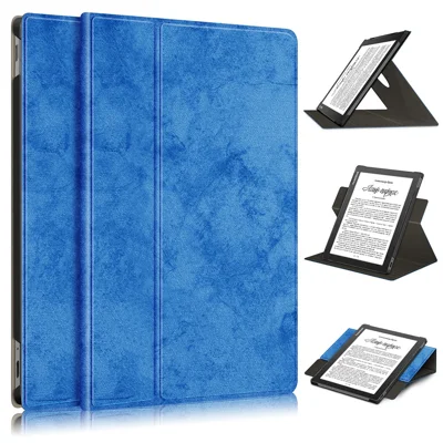 For PocketBook InkPad Lite PB970 Rotary Kickstand Pen Holder Case Dual-Angle Anti-Scratch Textured Surface Cover - Blue
