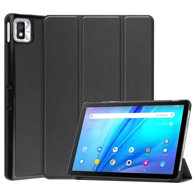 For TCL TAB 10s 9080G (2021) Drop-proof Trifold Stand PU Leather + PC Tablet Cover Case with Auto Wake/Sleep - Black