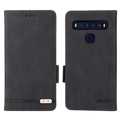 For TCL 10L/10 Lite Hardware Design Stand Magnetic Closing Leather Cell Phone Case Protector with Wallet - Black