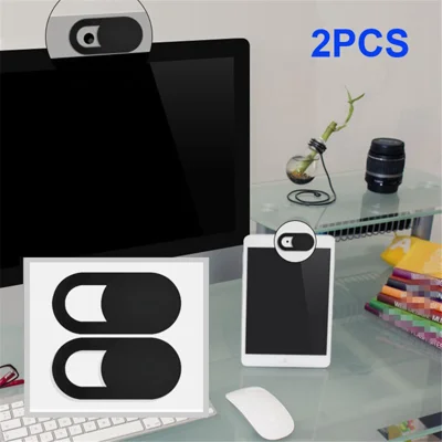 2 stuks/set Webcamafdekking tegen bespioneren, schuifafdekking voor laptopcamera voor iPad, PC, Macbook, tablet, lensprivacysticker - Zwart