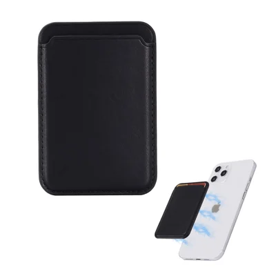 Suporte de Cartão Magnético para Telefone Traseiro de Couro Bolsa de Armazenamento de Cartão para Séries iPhone 12-17 - Preto