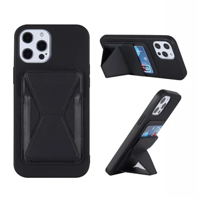 Quality Leather Card Holder Kickstand Phone Case for iPhone 12/12 Pro/12 Pro Max - Black