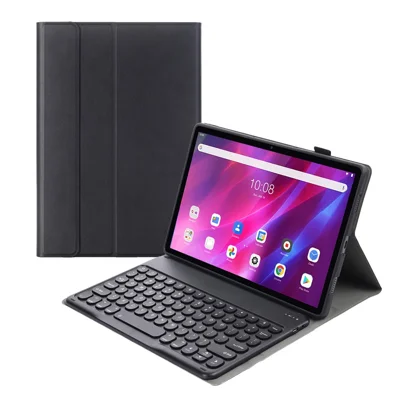 YAK10 2-in-1 Ledertasche mit runden Tasten und Bluetooth-kompatibler Tastatur für Lenovo Tab K10 TB-X6C6X – Schwarz