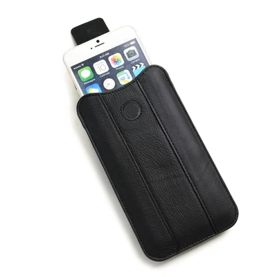 Top Layer Cowhide Leather 5.8-6.7 inch Mobile Phone Vertical Flip Holster Waist Bag Cover Pouch - Black