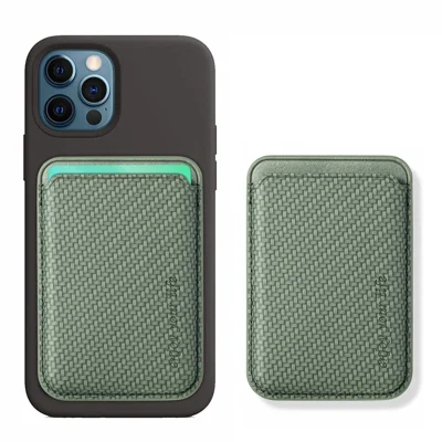 Supporto Porta Carte in Pelle PU con Texture Fibra di Carbonio e Assorbimento Magnetico per iPhone 12 / 13 Series - Verde