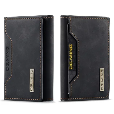 DG.MING M2 Series PU Leather Tri-Fold Multiple Card Slots Holder Pocket Purse - Black