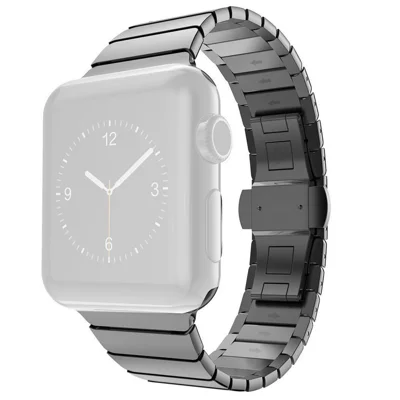 Stainless Steel Link Chain Watch Band with Butterfly Buckle for Apple Watch Series 12 11 10 42mm / 9 8 7 41mm / SE3 SE2 SE 6 5 4 40mm / 3 2 1 38mm - Black