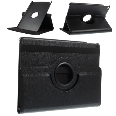 Litchi Grain Leather Case 360 Degree Rotary Stand Multi-Color Elastic Strap Closure for iPad Air 2 - Black